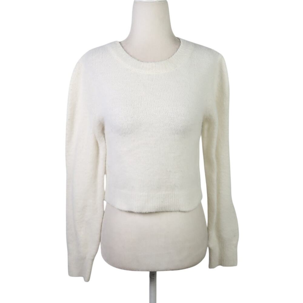 Urban Outfitters cream fuzzy knit crop crewneck sweater S